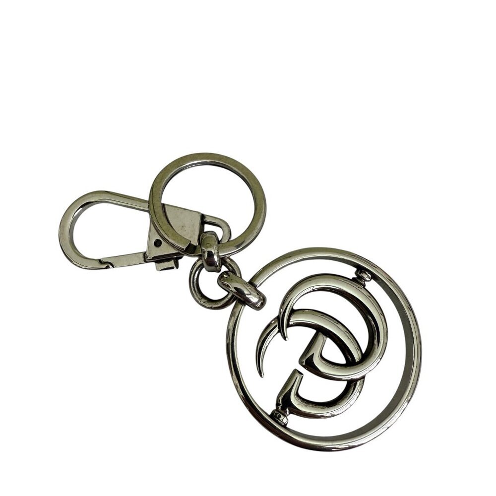 GUCCI Palladium tone Italy Double G Logo Keychain 752067